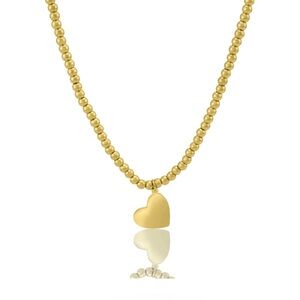 Necklace Heart Bead Gold Beaded 18” Long, Waterproof Necklace stainless 18KT